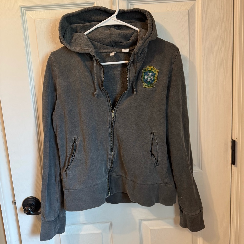 Urban Outfitters Gray Brazil Y2K Vintage Bowler Patch Zip-up RARE Large